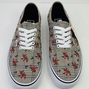 VANS Flower Patterned Skate Shoes, Size 10, VGUC, Cream and Gingham